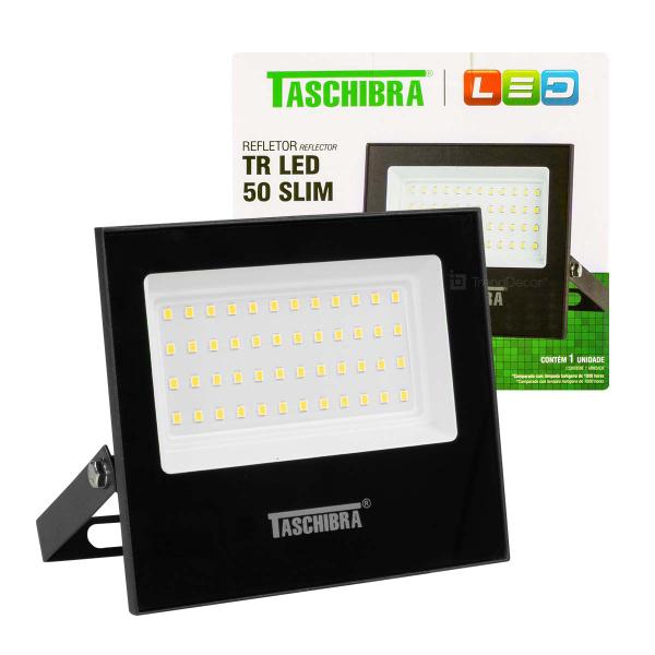 Imagem de Kit 06 Refletores Taschibra TR LED 50 Slim 50W Preto