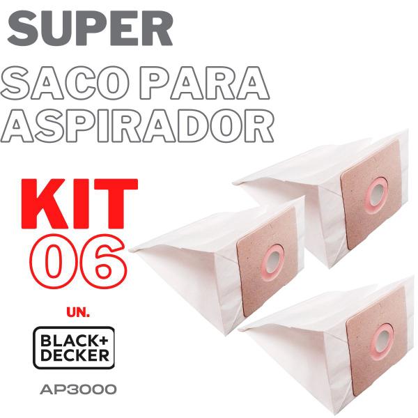 Imagem de Kit 06 Saco Aspirador De Pó Black+Decker Descartável AP3000