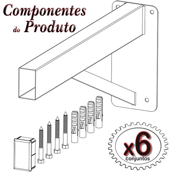 Imagem de Kit 06 Suportes para Pia Cozinha Granito Parafusar Grapa Bancada Mármore 60 cm Robusto- Preto