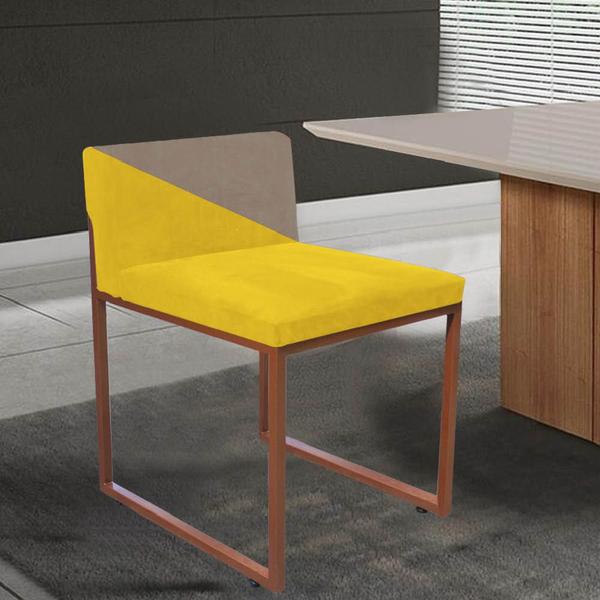 Imagem de Kit 07 Cadeira Office Lee Duo Sala de Jantar Industrial Ferro Bronze material sintético Amarelo e Bege - Ahz Móveis