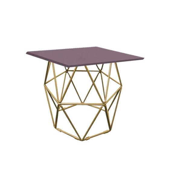 Imagem de Kit 07 Mesa de Centro Industrial Lizie Aramado Ferro Dourado Tampo MDF Quadrado Rose - Ahazzo Móveis