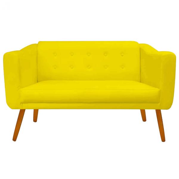 Imagem de Kit 07 Namoradeira  Decorativa  Céci Pés Madeira 2 Lugares Sala de Estar Recepção Escritório Suede Amarelo - Damaffê Móveis