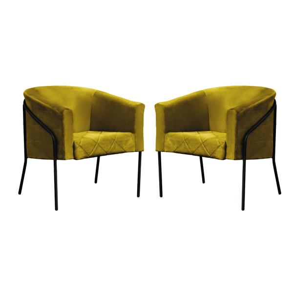 Imagem de Kit 07 Poltrona Cadeira Roni Luxo Industrial Ferro Preto Suede Amarelo - Ahz Móveis