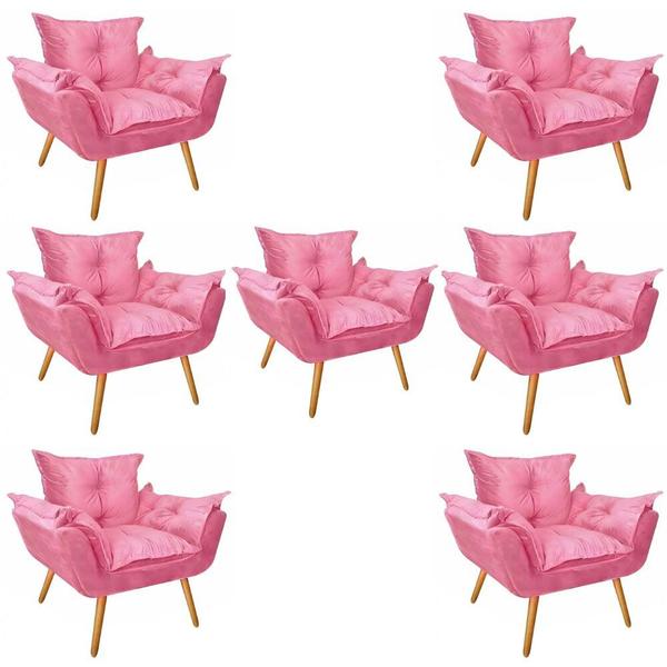 Imagem de Kit 07 Poltronas Fatte Confort Decorativa Recepção Salão de Beleza Sala Suede Rosa - Ahazzo Móveis