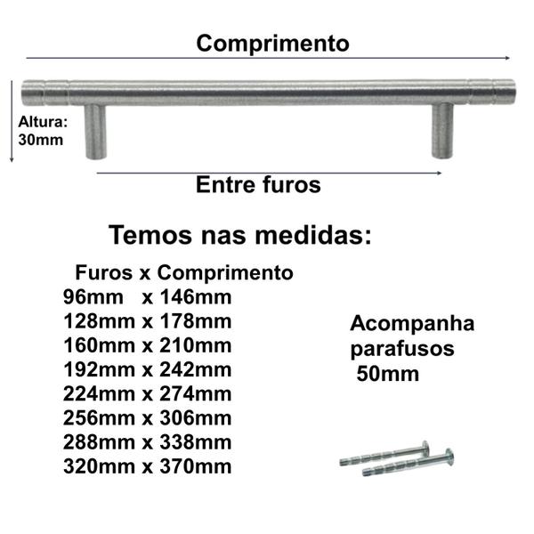 Imagem de Kit 07 Puxadores Alumínio Acetinado Frisos 192mm Armários