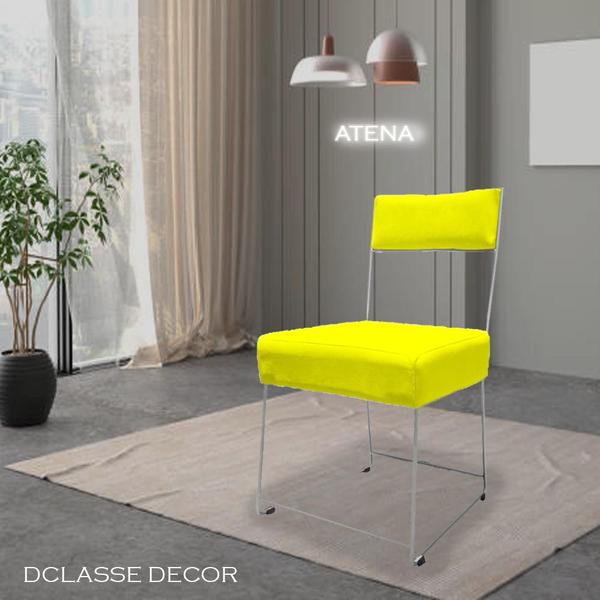 Imagem de Kit 08 Cadeiras Atena Base de Ferro Maciço prata suede Amarelo - D'Classe Decor