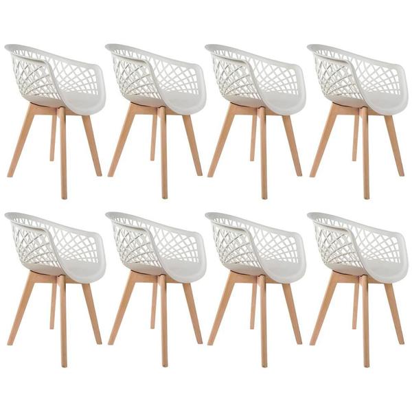 Imagem de Kit 08 Cadeiras Decorativas Para Sala de Jantar Madri Com Base de Madeira E01 Branco - Lyam Decor