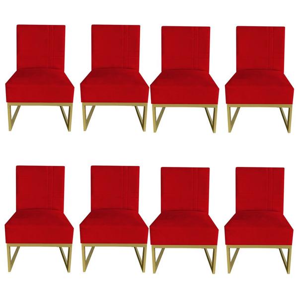 Imagem de Kit 08 Cadeiras Ellen Base de Ferro suede Vermelho - D'Classe Decor