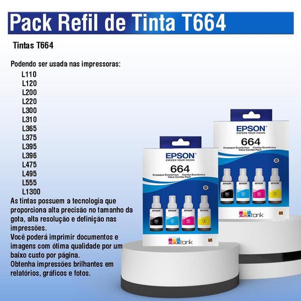 Imagem de Kit 08 Garrafa de tintas T664 para impressora tank L355