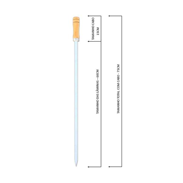 Imagem de Kit 08 Pçs Espeto Alumínio Simples Chato Estreito Aperitivos e Petiscos Cabo Madeira ou Cabo Alumínio Vários Tamanhos - 