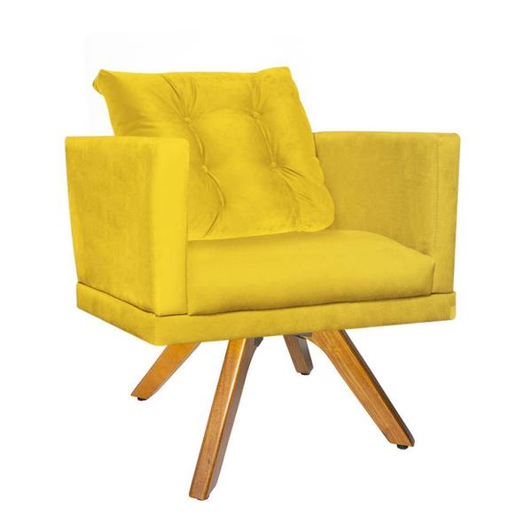 Imagem de Kit 08 Poltrona Milena Confort Base Giratória Caramelo Com Almofada Sala Recepção Escritório Suede Amarelo - DAMAFFÊ MÓVEIS