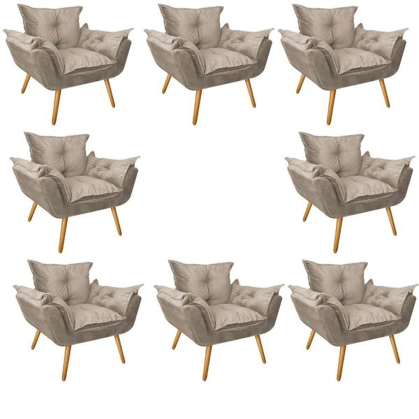 Imagem de Kit 08 Poltronas Fatte Confort Decorativa Recepção Salão de Beleza Sala Suede Nude - Ahazzo Móveis