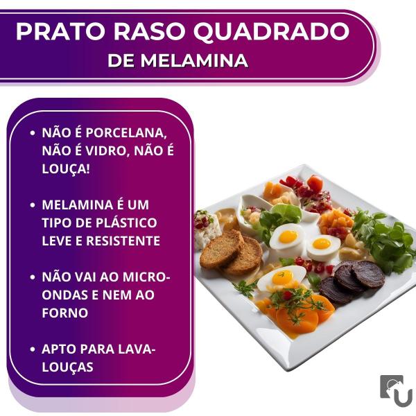 Imagem de Kit 08 Prato Raso Quadrado Branco de Melamina 20cm Leve Plástico Resistente - Bestfer