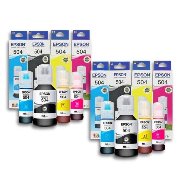 kit 08 refil de Tintas T504 para impressora L4150 L4160 L4260 L6161 - Eps0n Imagem de kit 08 refil de Tintas T504 para impressora L4150 L4160 L4260 L6161