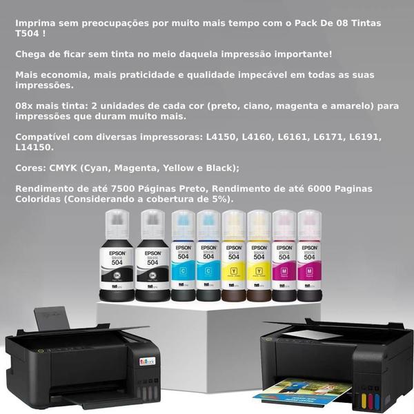 kit 08 refil de Tintas T504 para impressora L4150 L4160 L4260 L6161 - Eps0n Imagem de kit 08 refil de Tintas T504 para impressora L4150 L4160 L4260 L6161