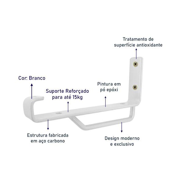 Imagem de Kit 08 Suporte Zurique para Prateleira de 15mm - Branco