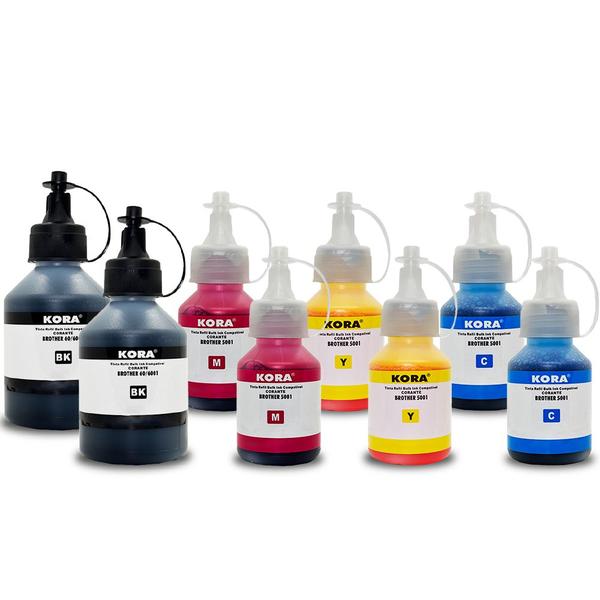 Kit 08 tintas BTD60BK e BT5001 compativéis Brother DCP-T510W - Kora Imagem de Kit 08 tintas BTD60BK e BT5001 compativéis Brother DCP-T510W