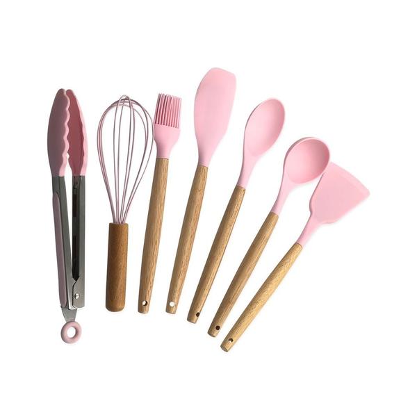 Imagem de Kit 08 Utensílios Cozinha Silicone Rosa Claro Livre de BPA