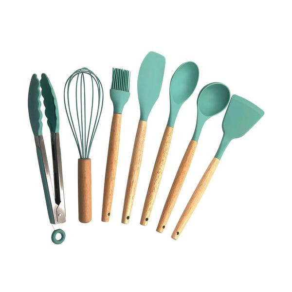 Imagem de Kit 08 Utensílios Cozinha Silicone Verde Escuro Livre de BPA