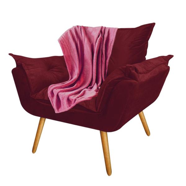 Imagem de Kit 09 Poltronas Fatte Premium Luxo com Manta Soft Microfibra Rosa Suede Bordô - Ahazzo Móveis