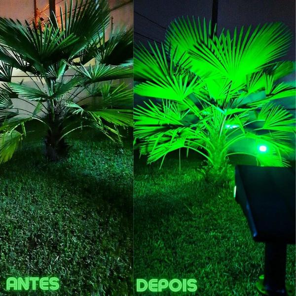 Imagem de Kit 1/2/3/4 Refletor Ecoforce Solar 6 Leds 50x Mais Forte Dual Verde Ambar Amarela Spot Jardim Luminária Chão Parede