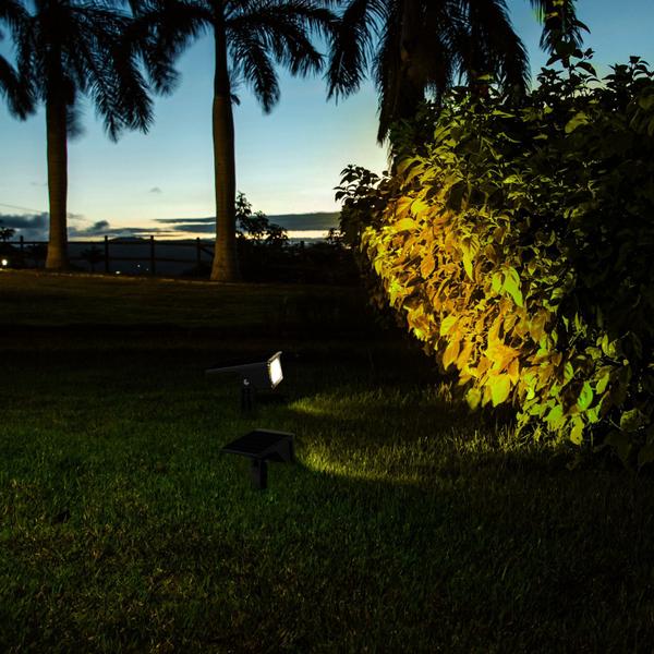 Imagem de Kit 1/2/3/4 Refletor Ecoforce Solar 6 Leds 50x Mais Forte Dual Verde Ambar Amarela Spot Jardim Luminária Chão Parede