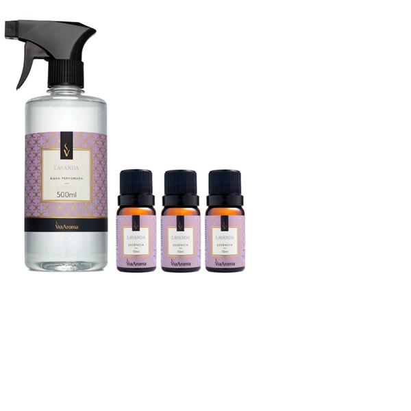 Kit 1 Água Perfumada Spray 500 ml E 3 Essências De Lavanda Via Aroma Original Imagem de Kit 1 Água Perfumada Spray 500 ml E 3 Essências De Lavanda Via Aroma Original