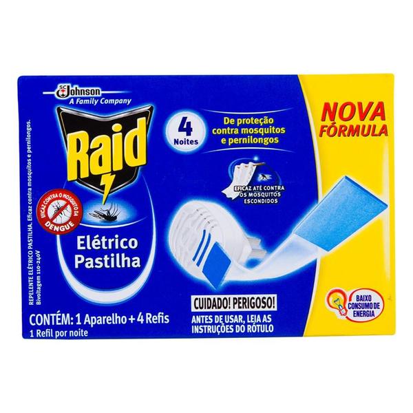 Imagem de Kit 1 Aparelho Elétrico Raid + 4 Refil Pastilha 4 Noites