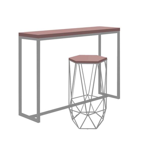 Imagem de Kit 1 Banqueta Liz + 1 Mesa Bancada Mavie 150cm Industrial Ferro Prata MDF Rosa - Ahazzo Móveis