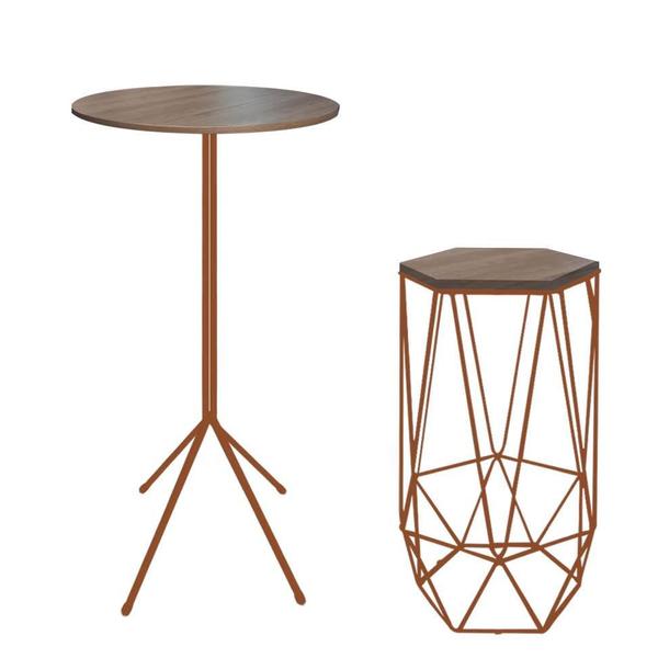 Imagem de Kit 1 Banqueta Liz + 1 Mesa Bistrô Nunno Industrial Ferro Bronze MDF Rústico - Ahazzo Móveis