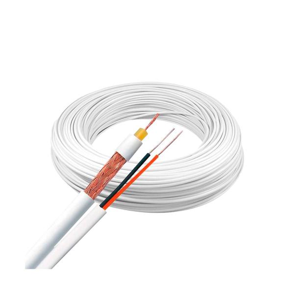 Imagem de Kit 1 Cabo Coaxial Branco Flexível 80% Malha Bobina de 100m + Fonte Chaveada 12V 10A Tipo Colméia e Conectores para 8 Câmeras