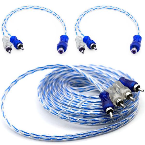 Kit 1 Cabo RCA 5M + 2Y Dupla Blindagem Azul Injetado - TechOne Imagem de Kit 1 Cabo RCA 5M + 2Y Dupla Blindagem Azul Injetado