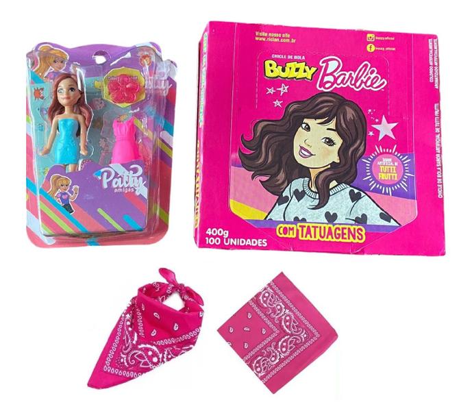 Imagem de Kit 1 caixa Chiclete Barbie c/ 100 un+ Boneca Patty + Lenço