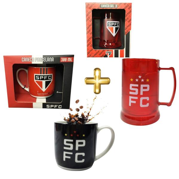 Imagem de Kit 1 Caneca Porcelana 300ml + 1 Caneca Copo 300ml Gel Isolante Térmico São Paulo Sigla SPFC