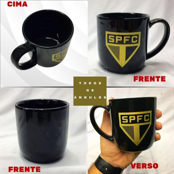 Imagem de Kit 1 Caneca Preta Porcelana 300ml Café + 1 Caneca Copo Gel 300ml Isolante Térmico São Paulo