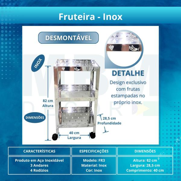 Imagem de Kit 1 Carrinho  / Fruteira / Aparador Inox + 1 Fruteira Inox 3 Andares + 1 Espatula Inox - Mbm Decor