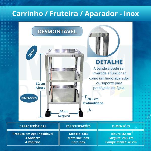 Imagem de Kit 1 Carrinho  / Fruteira / Aparador Inox + 1 Fruteira Inox 3 Andares + 1 Espatula Inox - Mbm Decor