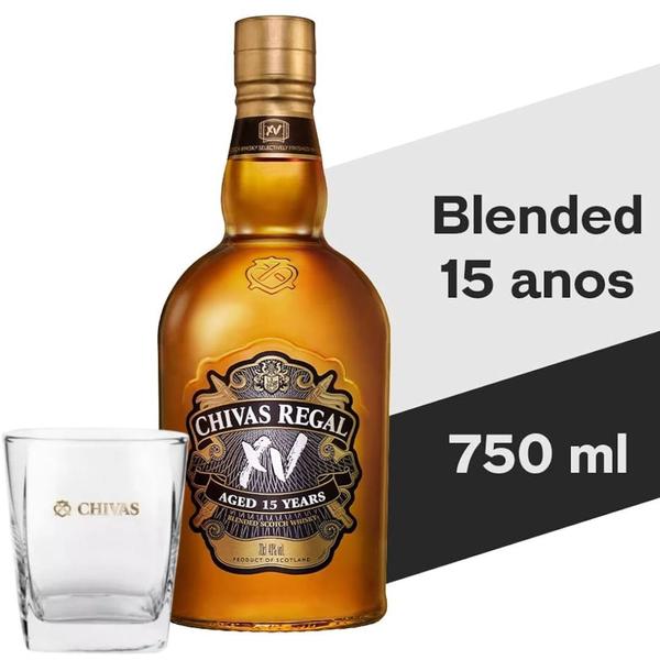 Imagem de Kit 1 chivas regal xv (15 anos) 750 ml + 1 copo de vidro personalizado