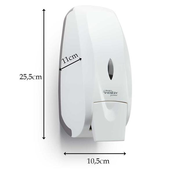 Kit 1 Dispenser álcool gel Porta Sabonete Líquido + 1 Toalheiro Suporte papel toalha Velox Branco - Premisse Velox Imagem de Kit 1 Dispenser álcool gel Porta Sabonete Líquido + 1 Toalheiro Suporte papel toalha Velox Branco