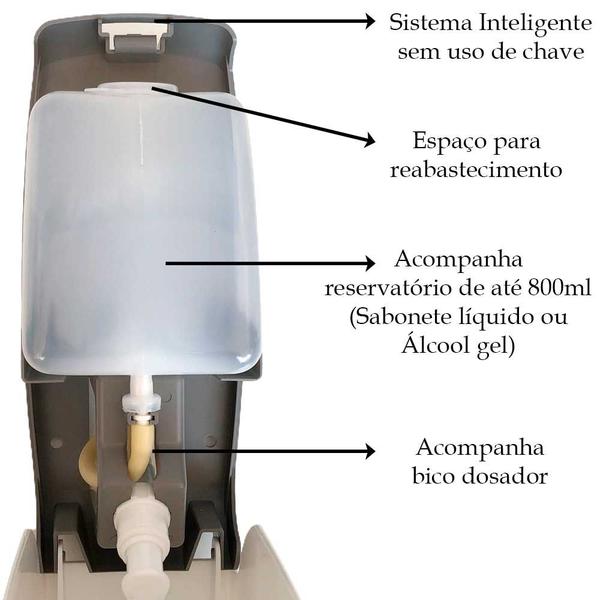 Kit 1 Dispenser álcool gel Porta Sabonete Líquido + 1 Toalheiro Suporte papel toalha Velox Branco - Premisse Velox Imagem de Kit 1 Dispenser álcool gel Porta Sabonete Líquido + 1 Toalheiro Suporte papel toalha Velox Branco