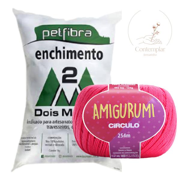 Imagem de Kit 1 Fio Amigurumi - Circulo + 100 g Enchimento fibra siliconada PET FIBRA - Dois M Têxtil