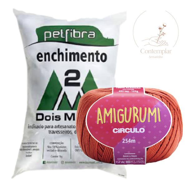 Imagem de Kit 1 Fio Amigurumi - Circulo + 100 g Enchimento fibra siliconada PET FIBRA - Dois M Têxtil