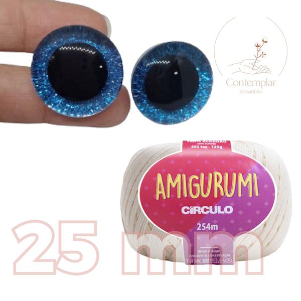 Imagem de Kit 1 Fio Amigurumi - Círculo + Olhos com glitter azul 25 mm