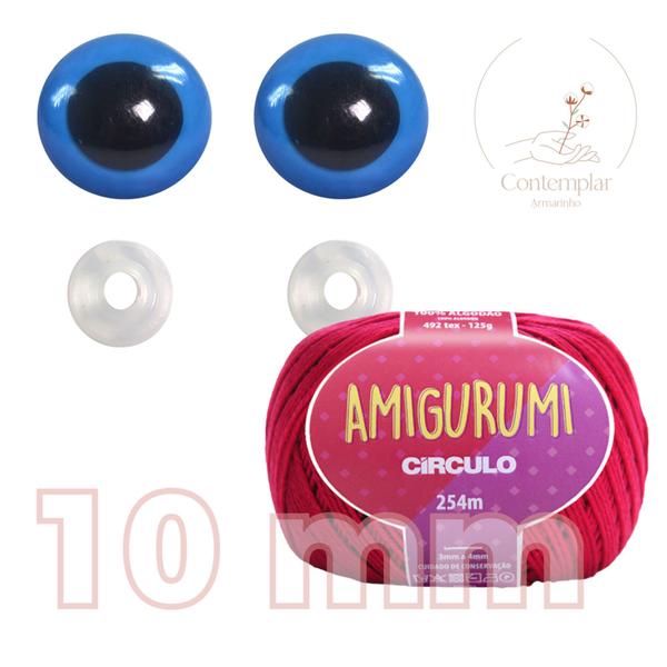 Imagem de Kit 1 Fio Amigurumi + Olhos azuis com trava de segurança 10 mm - Círculo