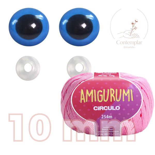 Imagem de Kit 1 Fio Amigurumi + Olhos azuis com trava de segurança 10 mm - Círculo
