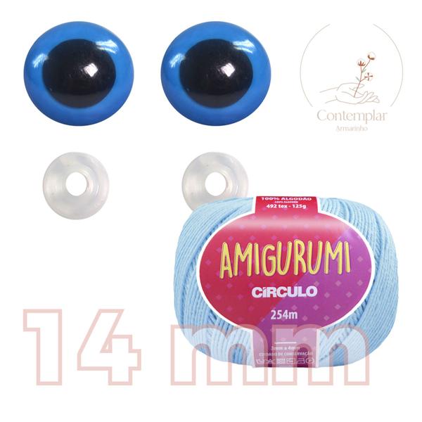 Imagem de Kit 1 Fio Amigurumi + Olhos azuis com trava de segurança 14 mm - Círculo