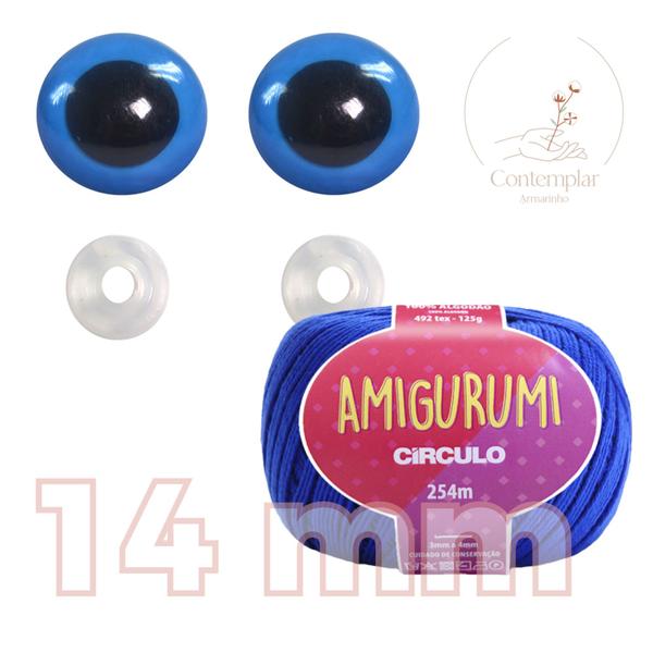 Imagem de Kit 1 Fio Amigurumi + Olhos azuis com trava de segurança 14 mm - Círculo