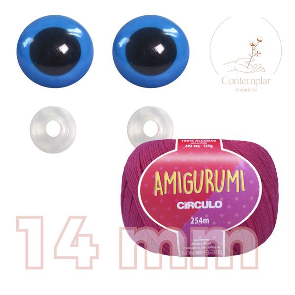 Kit 1 Fio Amigurumi + Olhos azuis com trava de segurança 14 mm - Círculo Imagem de Kit 1 Fio Amigurumi + Olhos azuis com trava de segurança 14 mm - Círculo