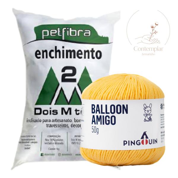 Imagem de Kit 1 Fio Balloon Amigo - Pingouin + 100 g Enchimento fibra siliconada PET FIBRA - Dois M Têxtil