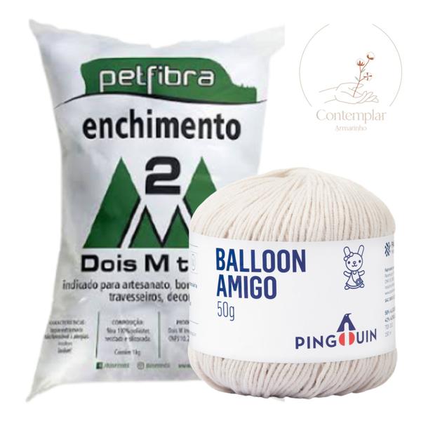 Imagem de Kit 1 Fio Balloon Amigo - Pingouin + 100 g Enchimento fibra siliconada PET FIBRA - Dois M Têxtil